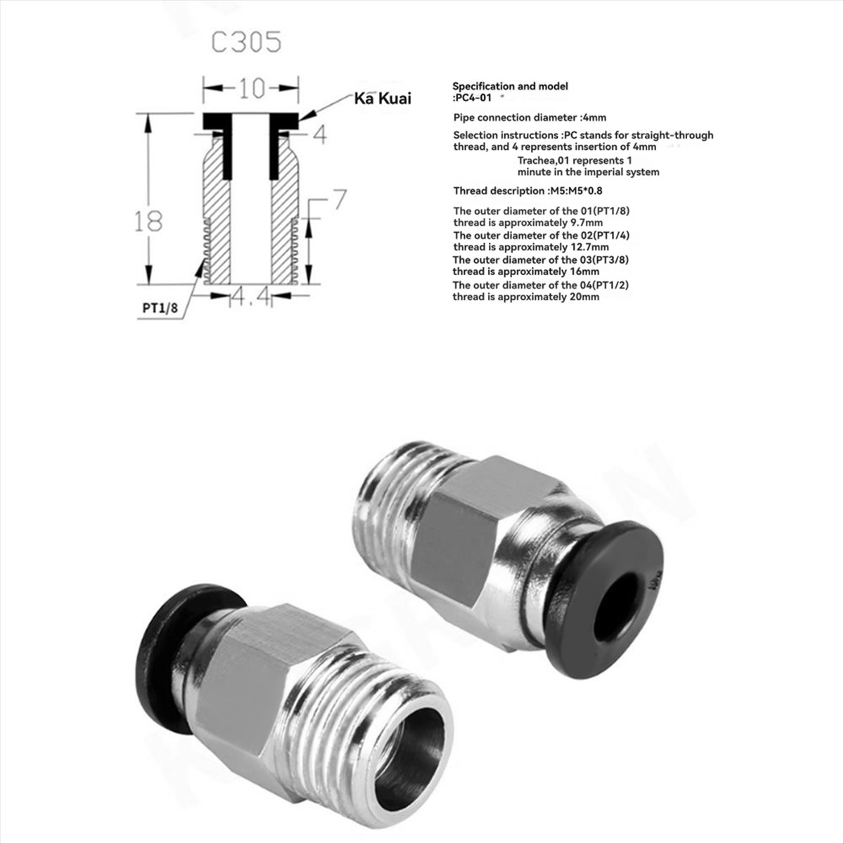 Ptfe Tube - 【A60I】 PC4-M10 Mannelijke Rechte Pneumatische PTFE-Buisfittingconnector