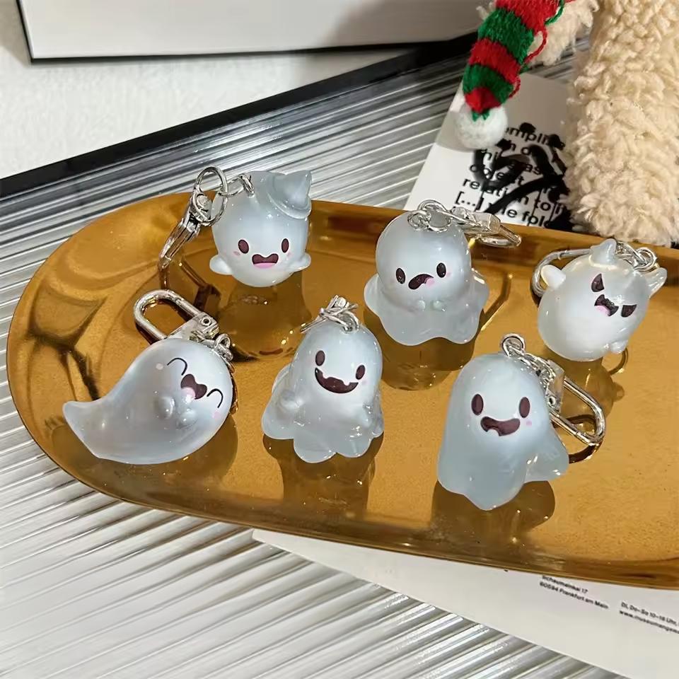 Resin - Halloween Jelly Ghost sleutelhanger, driedimensionale cartoon